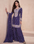 Traditional Function Wear Heavy Dolla Silk Readymade Suit Collection Purple Dolla Silk Palazzo Suit Close-up View